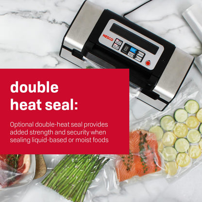 Nesco Deluxe Food VS-12 Vacuum Sealer, 130 Watts, Kit Bags & Viewing Lid, Compact, Silver