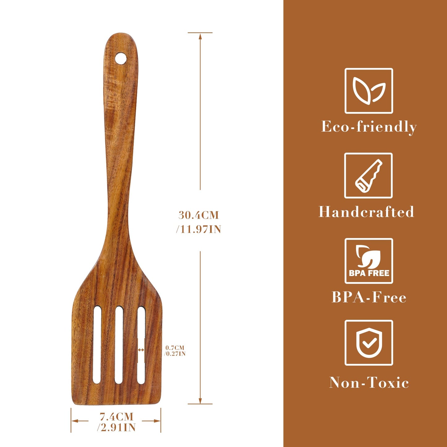 FJNATINH Wooden Slotted Spatula for Cooking, Nonstick Teak Slotted Turner, Flat Wooden Kitchen Cooking Spatula Turner for Frying Flipping Kitchen Utensil Pancake