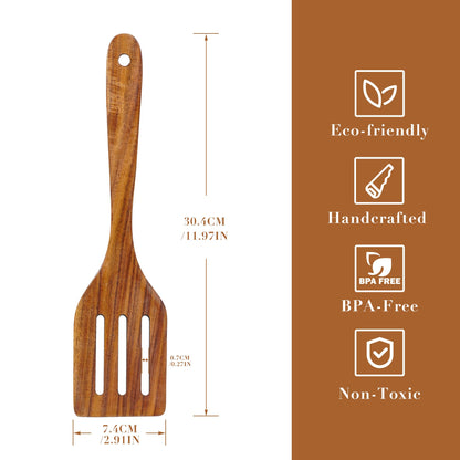 FJNATINH Wooden Slotted Spatula for Cooking, Nonstick Teak Slotted Turner, Flat Wooden Kitchen Cooking Spatula Turner for Frying Flipping Kitchen Utensil Pancake