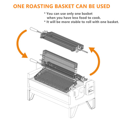 Onlyfire 2 IN 1 Charcoal Grill Rotisserie Kit with 3 Stainless Steel Rotating Baskets and 24 In Grill Grate, Auto Swivel BBQ Roasting Machine for Outdoor Patio Backyard Barbecue, GS304