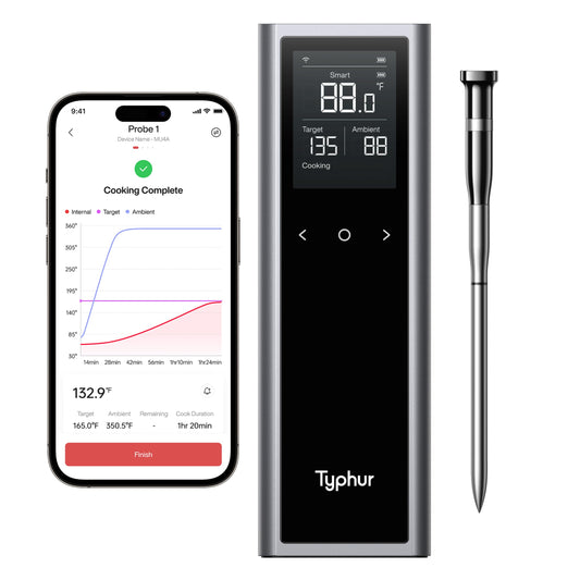 Typhur Sync One Smart Wireless Meat Thermometer: Standalone Base with LCD Display, Unlimited WiFi & Bluetooth Range, Enhanced Signal Stability for BBQ, Grill, Oven, and Smoker
