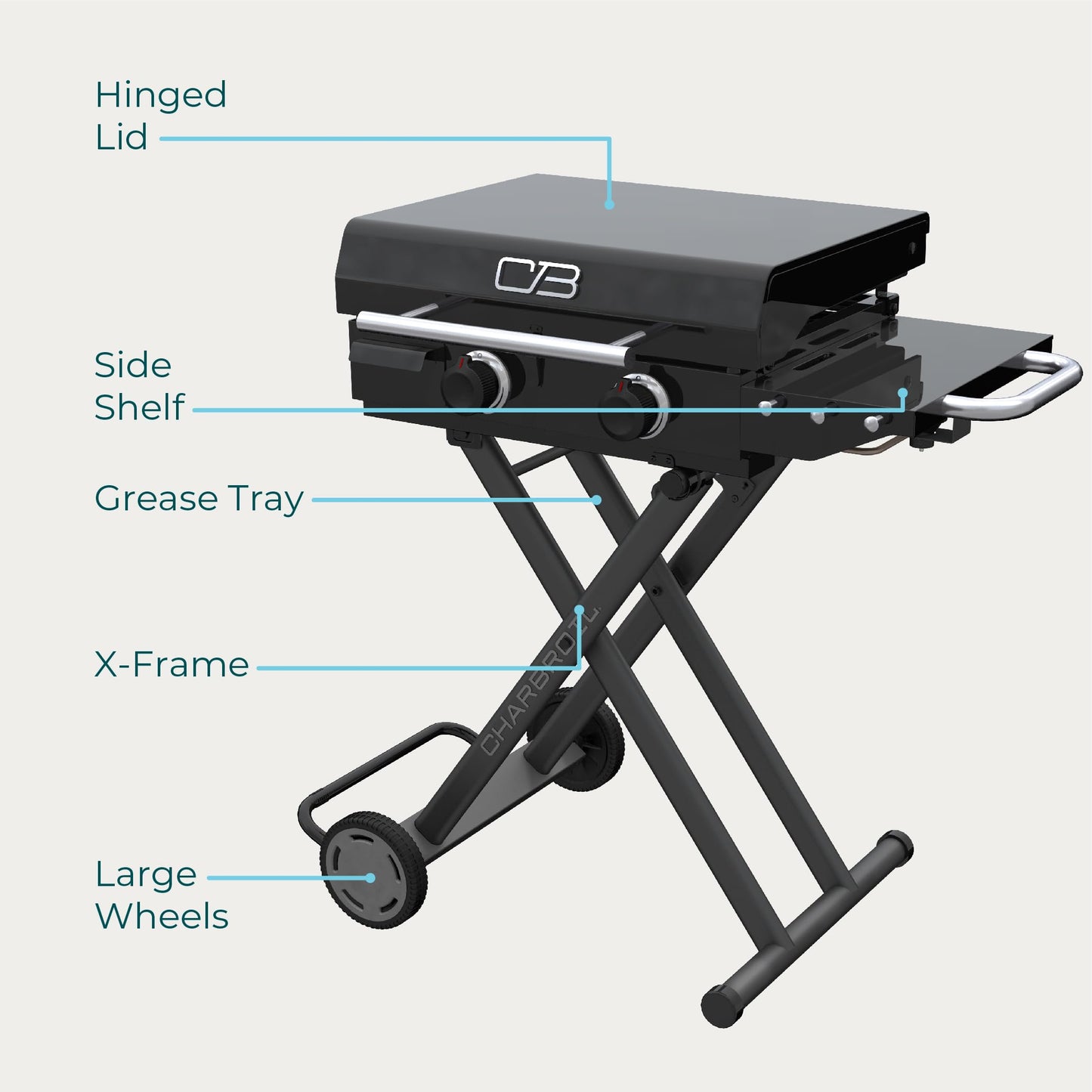Charbroil® 22" Performance Series™ Folding Cart 2-Burner Portable Propane Gas Griddle, Black - 463711223