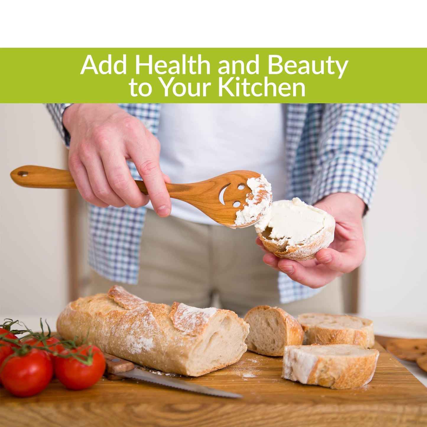 MFC 5-Piece Wooden Cooking Spoons - Kitchen Spatula Set from Natural Cherry Wood - Wooden Spoons for Cooking - Funny Utensil Set with Smiley Faces - Cooking Multipurpose Wood Utensils