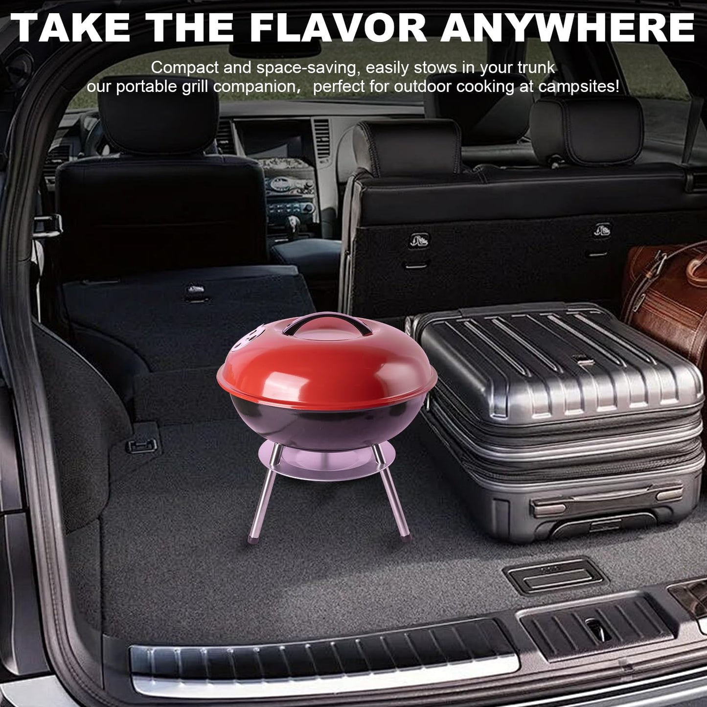 Charcoal Grill: Kettle Grill - 14 "portable outdoor grill with 3-point locking lid and dual ventilation system | perfect for backyard, camping and beach, red (14)