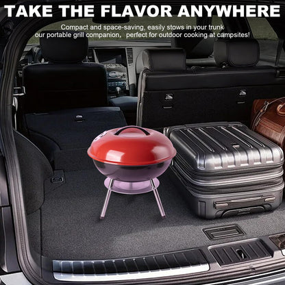 Charcoal Grill: Kettle Grill - 14 "portable outdoor grill with 3-point locking lid and dual ventilation system | perfect for backyard, camping and beach, red (14)