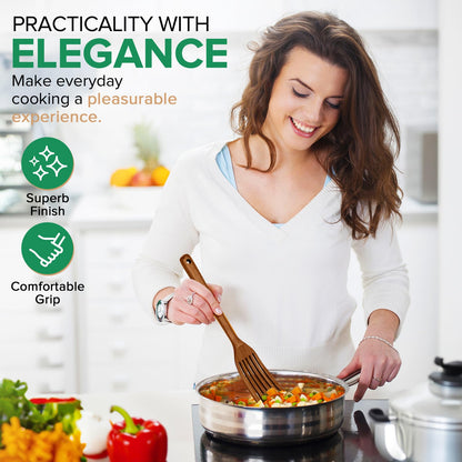 Wooden Spatula for Cooking,2 Pcs Teak Acacia Wooden Kitchen Utensils Set,Natural Wood Spatulas for Non-Stick Frying Pan,Slotted Solid Wood Flippers Turner,Kitchen Essentials,13.3”