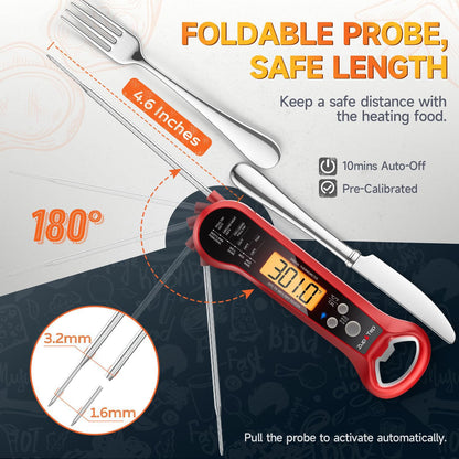 ZupTep Meat Thermometer Digital – Instant Read Food Thermometer for Cooking with Long Probe and Backlit Display, Fast Accurate Temperature for Grill, BBQ, Smoker, Candy, Kitchen Essentials