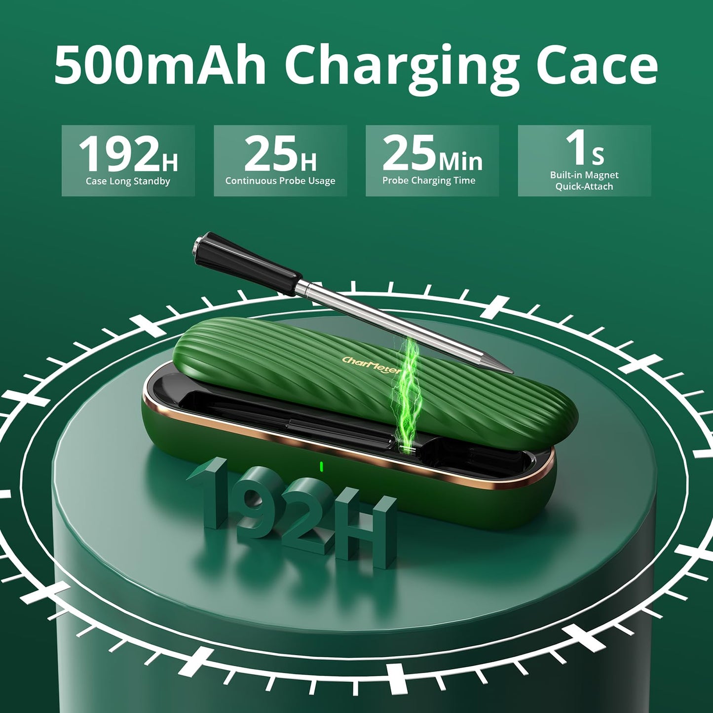 Green Wireless Meat Thermometer, 500FT Remote Bluetooth Grill Thermometer with an Stylish Wave-shaped Sliding Base, Portable Cooking IP67 Waterproof, Perfect Smoker Accessories Gift for Kitchen Lovers