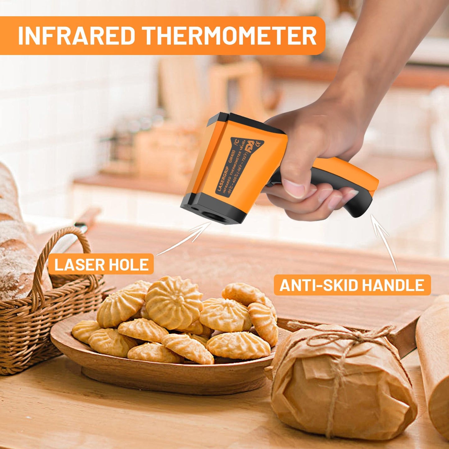 Digital Infrared Thermometer Gun Non-Contact Grip Infrared Laser Thermometer Temperature Gun -58℉~ 752℉ for Instant Read Meat Digital Kitchen Thermometer for Cooking Oil Deep Fry BBQ