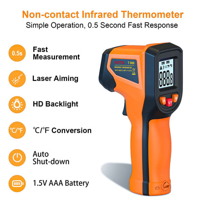 Upgrade 2023 Laser Infrared Thermometer Non-Contact Digital Temperature Gun, -58℉～1112℉(-50℃～600℃) IR Thermometer for Industrial, Kitchen Cooking, Automotive, HVAC (Not for Human Body Temp)
