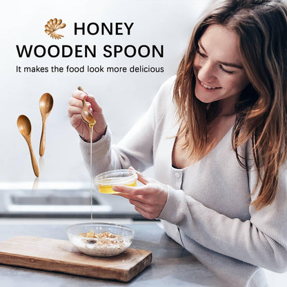 Hefild 7 PCS Small Wooden Spoons, 5.8 Inch Honey Spoons for Tea, Acacia Wooden Honey Teaspoon for Coffee, Little Tiny Wood Spoons, Bamboo Table Spoon for stirring, Wooden Spoons for Utensils Set