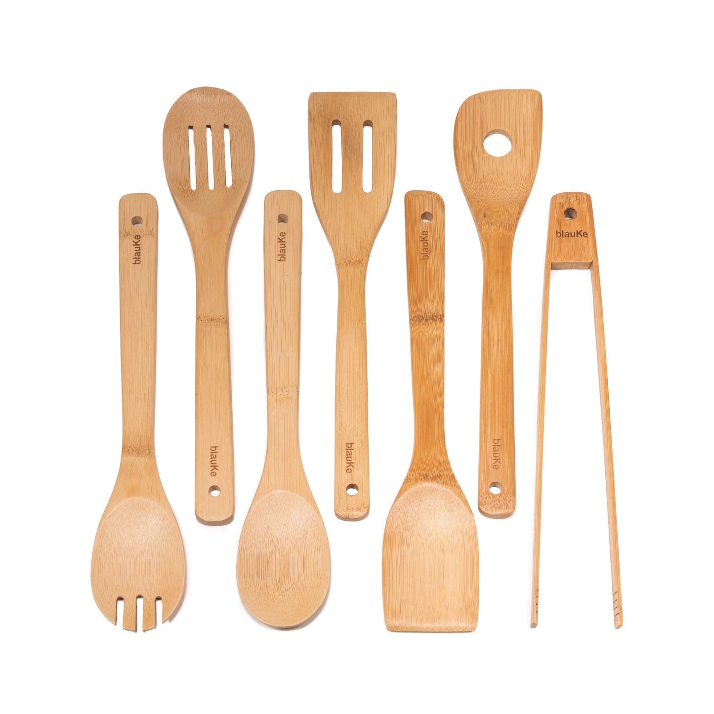 Wooden Spoons for Cooking 7-Pack – Bamboo Kitchen Utensils Set for Nonstick Cookware - Wooden Cooking Utensils Set, Wood Spatula Spoon Tongs