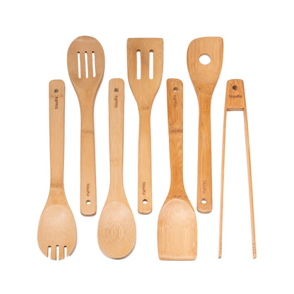 Wooden Spoons for Cooking 7-Pack – Bamboo Kitchen Utensils Set for Nonstick Cookware - Wooden Cooking Utensils Set, Wood Spatula Spoon Tongs