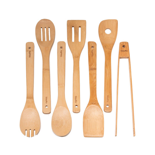 Wooden Spoons for Cooking 7-Pack – Bamboo Kitchen Utensils Set for Nonstick Cookware - Wooden Cooking Utensils Set, Wood Spatula Spoon Tongs