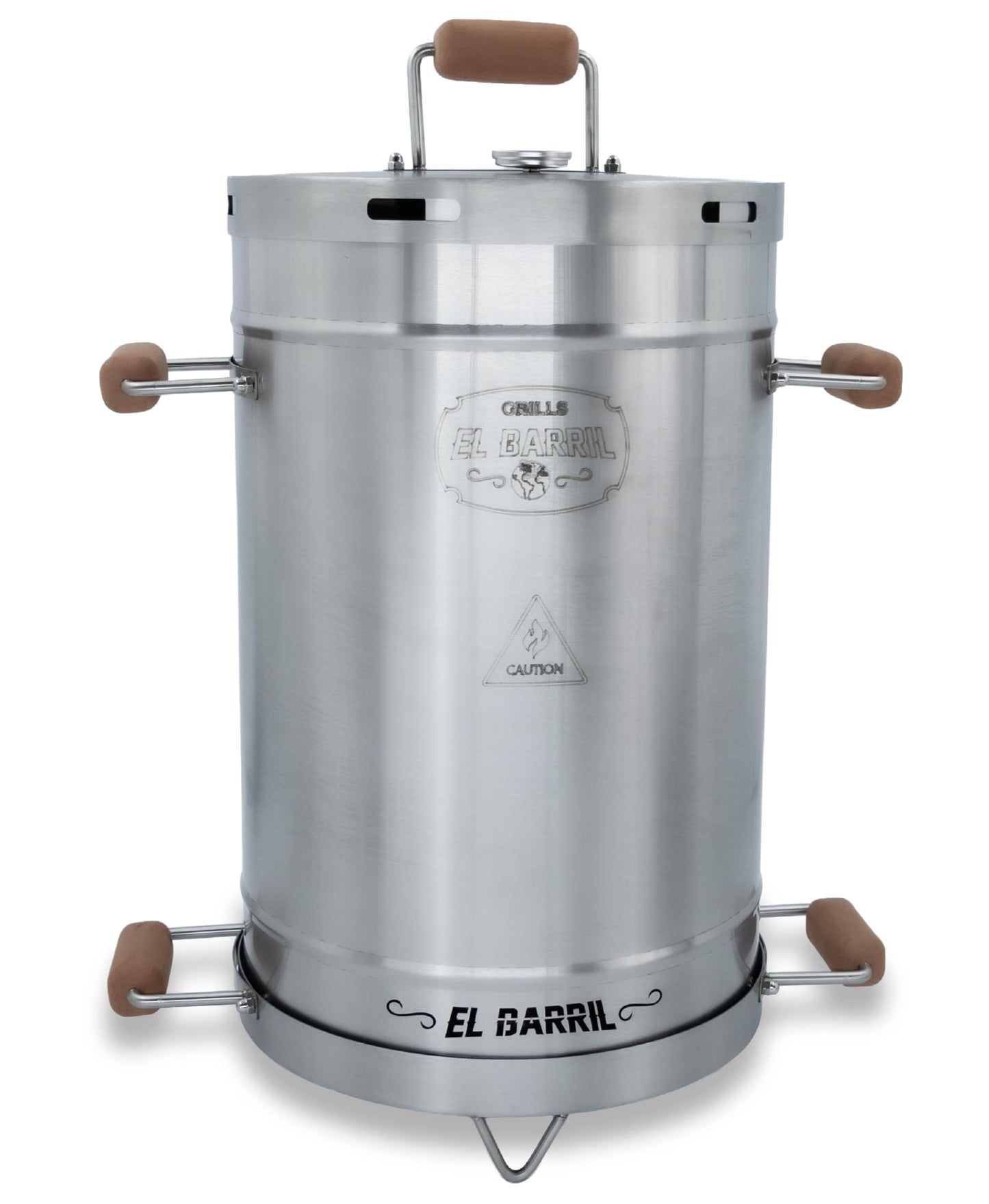 El Barril Lite Medium Barrel Smoker Grill, Stainless Steel 430, 30 lb Capacity, 12 Meat Hooks, Upper Grill and Handler, Portable Charcoal BBQ (Lite 30LBS Medium)