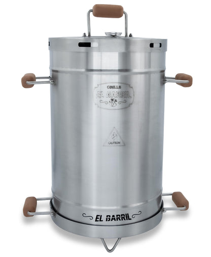El Barril Lite Medium Barrel Smoker Grill, Stainless Steel 430, 30 lb Capacity, 12 Meat Hooks, Upper Grill and Handler, Portable Charcoal BBQ (Lite 30LBS Medium)