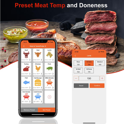 500FT Digital Meat Thermometer with Multy Probes Bluetooth Kitchen Thermometer for Smoker Grilling Oven (FS66N)