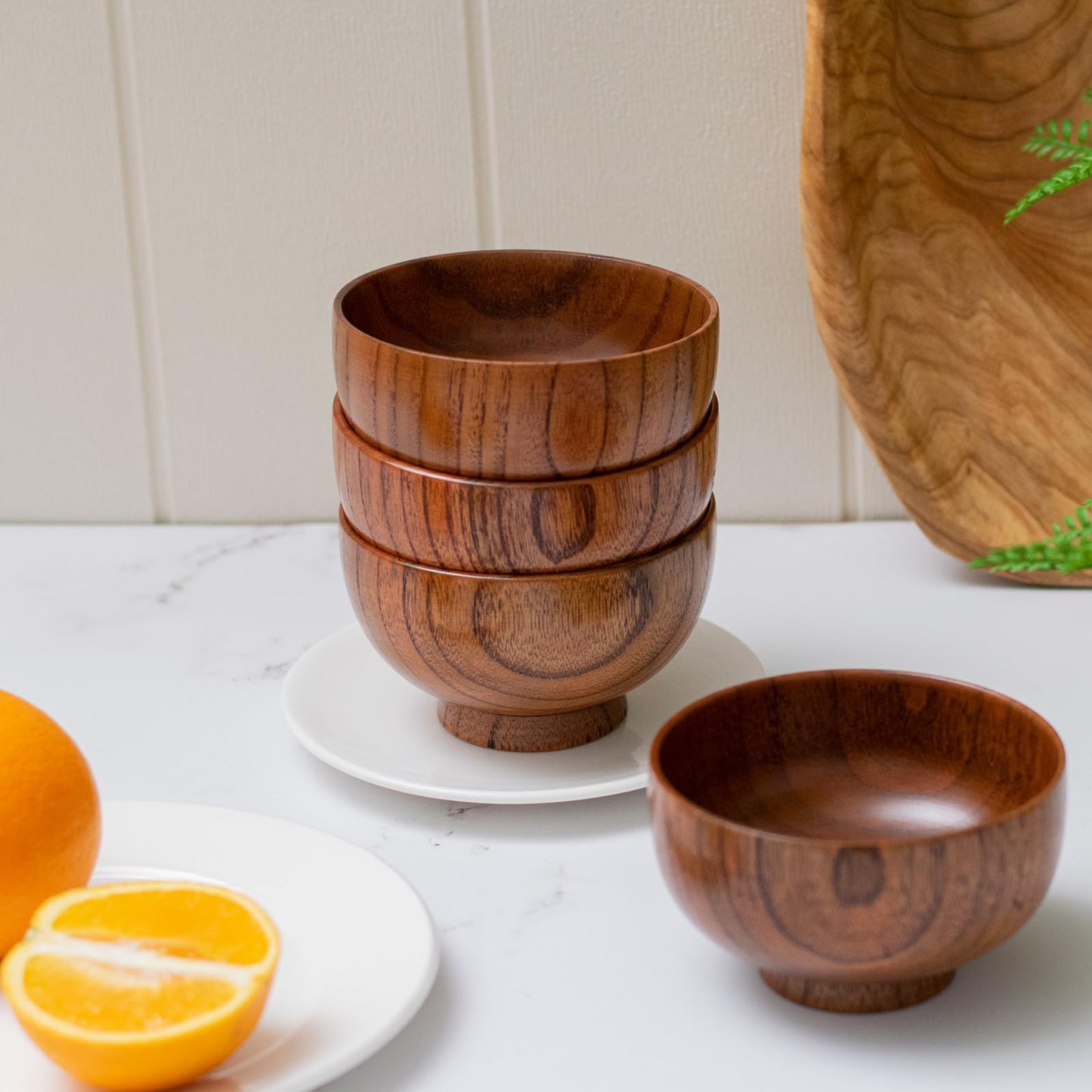 Cospring Handmade Wood Bowl, Mug, for Rice, Soup, Dip, Coffee, Tea, Decoration (4PCS Jujube Bowls, M: 4.5'' Dia x 2.6'' High)