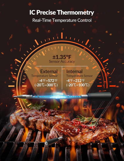 Smart Meat Thermometer Digital, Wireless Food Thermometer Bluetooth with Alert, WiFi, Instant Read, 262ft Range, IP67 Waterproof, Dishwasher Safe for Oven,Smoker,BBQ, Kitchen, Grill, Rotisserie