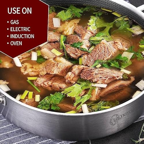 LOLYKITCH 6 QT Large Skillet with Lid, 12 Inch Nonstick Deep Frying Pan, Tri-Ply Stainless Steel Hybrid Saute Pan for Family Meals, Induction Oven Compatible Ceramic Coated, Detachable Handle