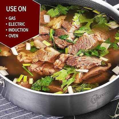LOLYKITCH 6 QT Large Skillet with Lid, 12 Inch Nonstick Deep Frying Pan, Tri-Ply Stainless Steel Hybrid Saute Pan for Family Meals, Induction Oven Compatible Ceramic Coated, Detachable Handle