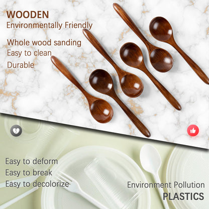 Hefild 6 PCS Wooden Spoons for Honey, 6.7 inch Small Wooden Spoons - Terrific for Tea, Coffee & Soup, Little Wood Serving Table Spoon Set, Bulk Bamboo Teaspoon for Eating with Unique Design