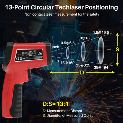 Infrared Thermometer Gun, Gedaye Laser Temperature with IR Pointer 13:1, Meat Temp Gun with Metal Probe, Adjustable Emissivity, -58℉ to 1076℉, Heat Thermometer for Cooking Pizza Oven Grill Fridge BBQ