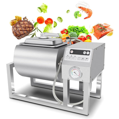 Meat & Vegetable Vacuum Tumbler Marinating Machine, Meat Tumbler Marinator w/Bidirectional Rotation & 3-Speed Control, Stainless Steel Food-Grade Tumbling Marinator 1-99 Minutes