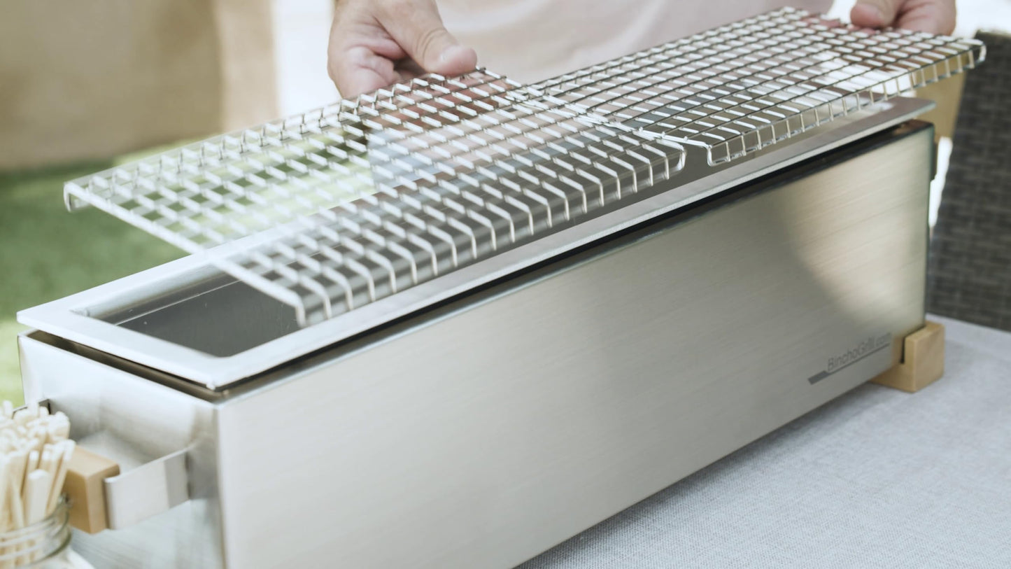 The Bincho Grill GR610S – 24" Tabletop Yakitori Grill – Japanese Style Charcoal Robata BBQ – Binchotan Grill for Authentic Japanese Grilling – Made from Durable Stainless Steel