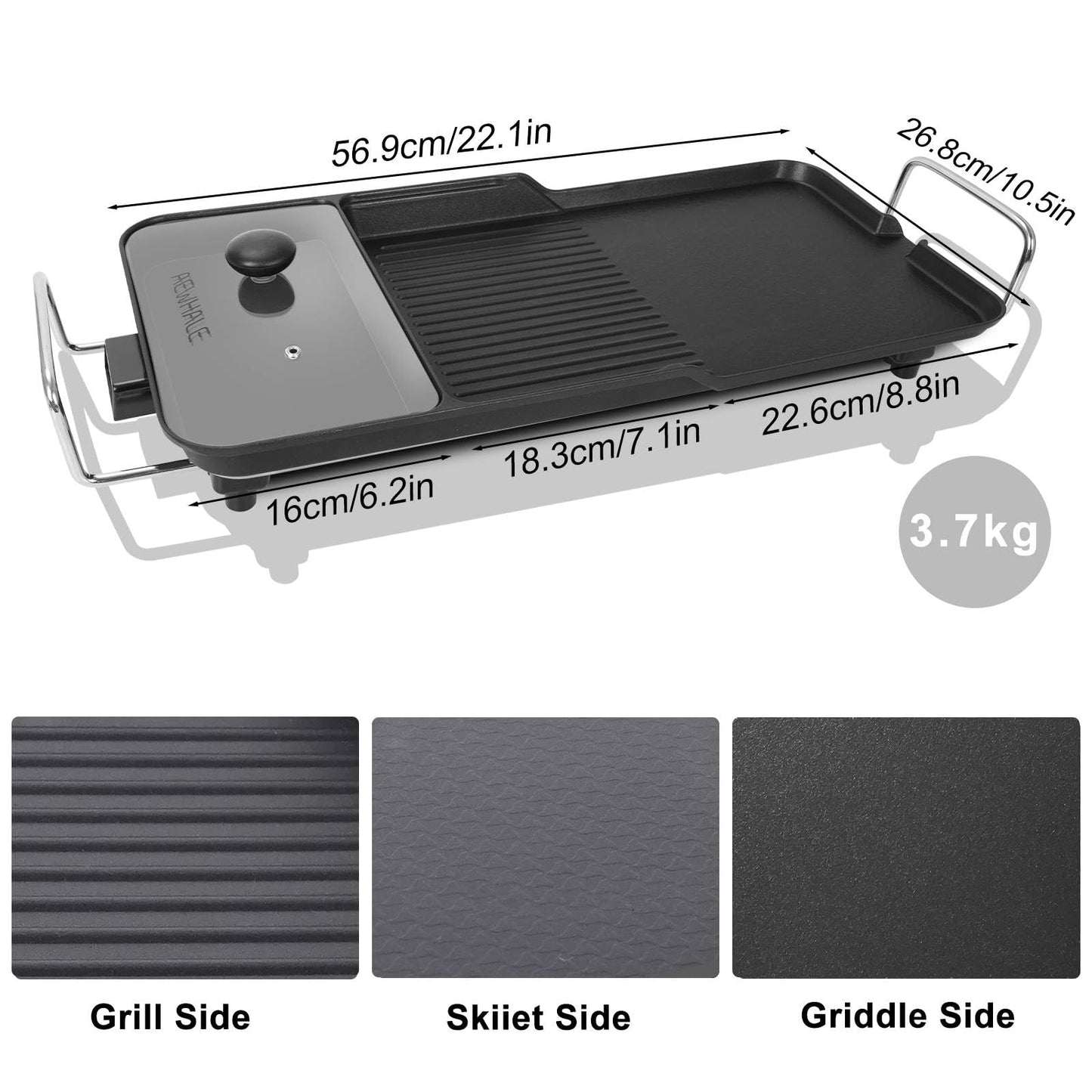 AEWHALE 3-in-1 Electric Nonstick Griddle Grill 1800W,Teppanyaki Grill with Removable Temperature Control & Drip Tray for Pancakes Burgers Eggs,22"x 10.5"