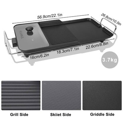 AEWHALE 3-in-1 Electric Nonstick Griddle Grill 1800W,Teppanyaki Grill with Removable Temperature Control & Drip Tray for Pancakes Burgers Eggs,22"x 10.5"