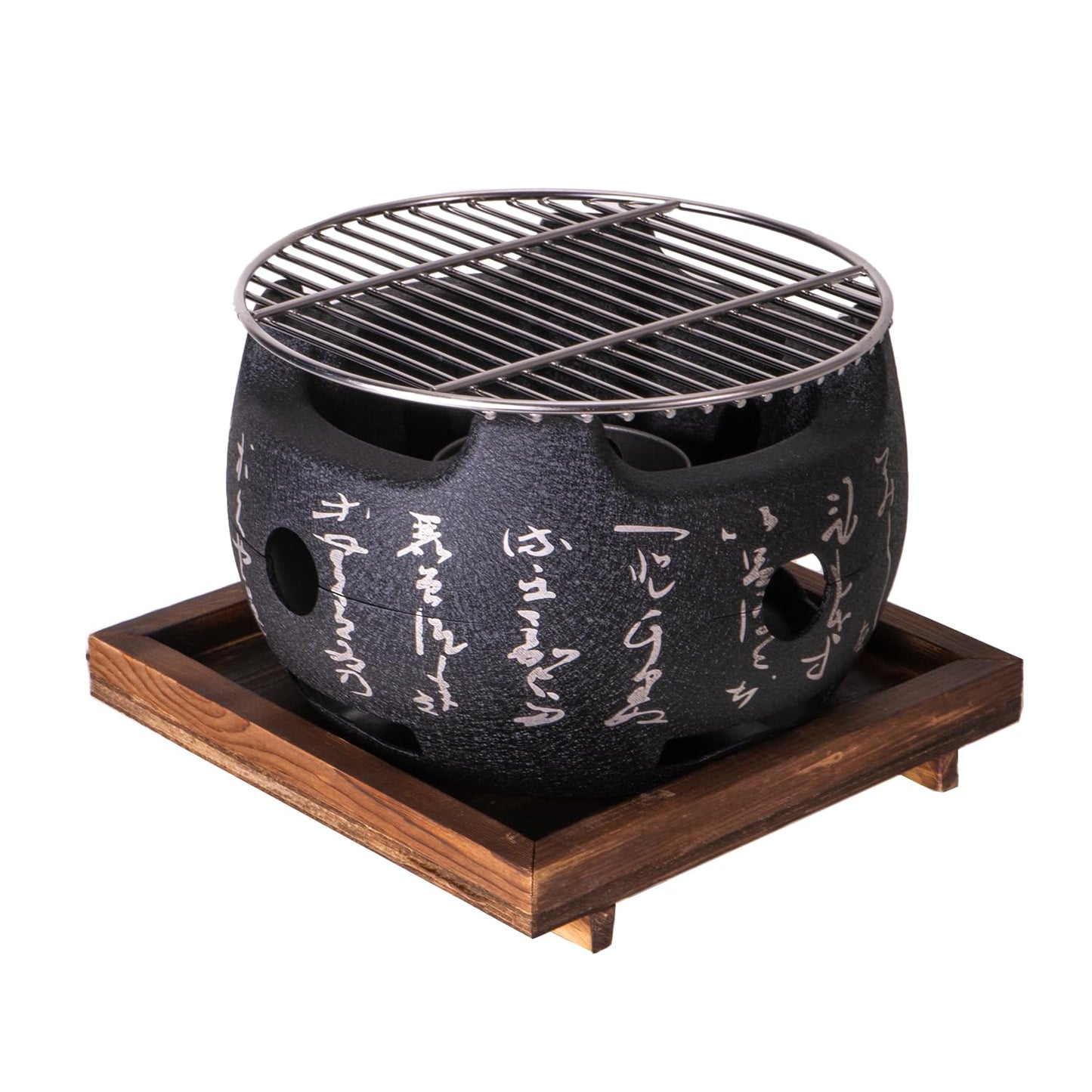 Japanese Yakitori Konro Grill Tabletop Round BBQ Grill Charcoal Stove Portable Camping Grill 8 inch Diameter Aluminum Alloy (Wire Grid Top)
