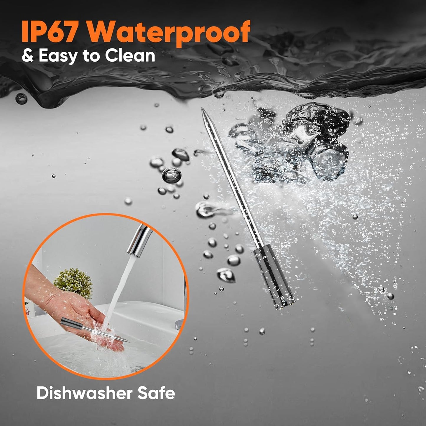 Wireless Meat Thermometer Bluetooth: with Ceramic Probe for Grilling/Cooking/BBQ - Waterproof Digital Oven Food Thermometer, 600Ft Range & Smart App Compatibility iOS/Android/Air Fryer