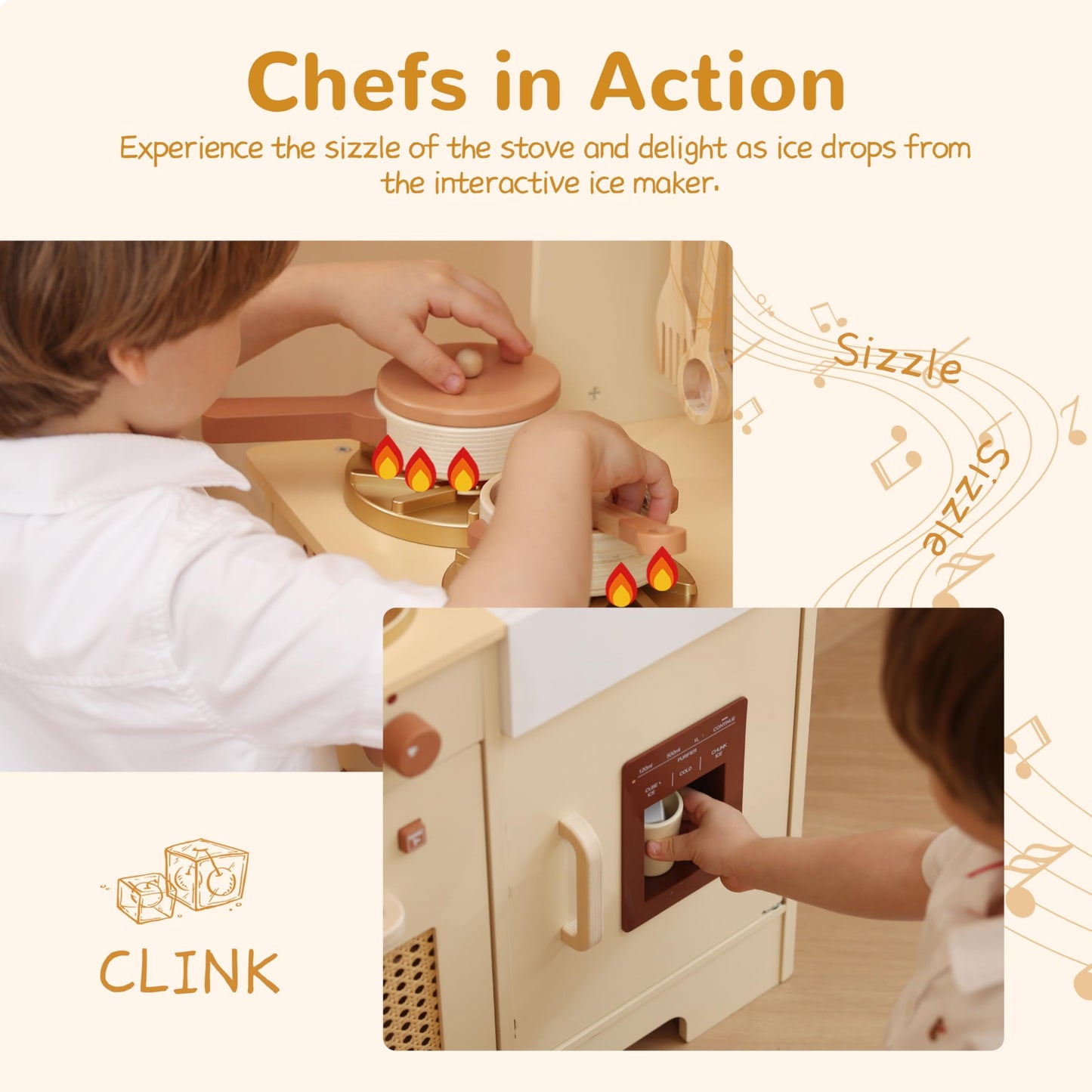 Play Kitchen for Kids, Wooden Play Kitchen Set with Realistic Features, Small Play Kitchen Toy Designed Ideal for Toddlers, for Ages 3+