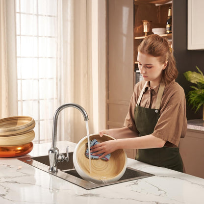 LEXA 12" Handmade Natural Bamboo Wooden Fruit Bowl for Kitchen Counter - 130 oz Lightweight Large Bamboo Wood Salad Bowl