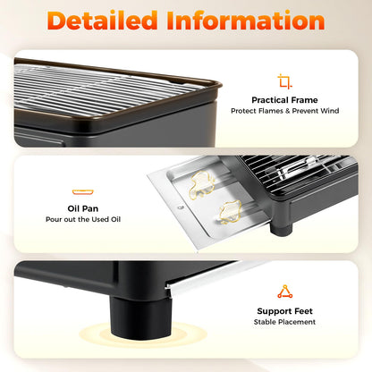 Butane Grill Stove, Portable Camping Grill Gas Stove, Portable Butane Gas Stove, with Stainless Steel Cooking Grate and Nonstick Griddle, for Camping, Korean BBQ, Japanese Yakitori, Yakiniku