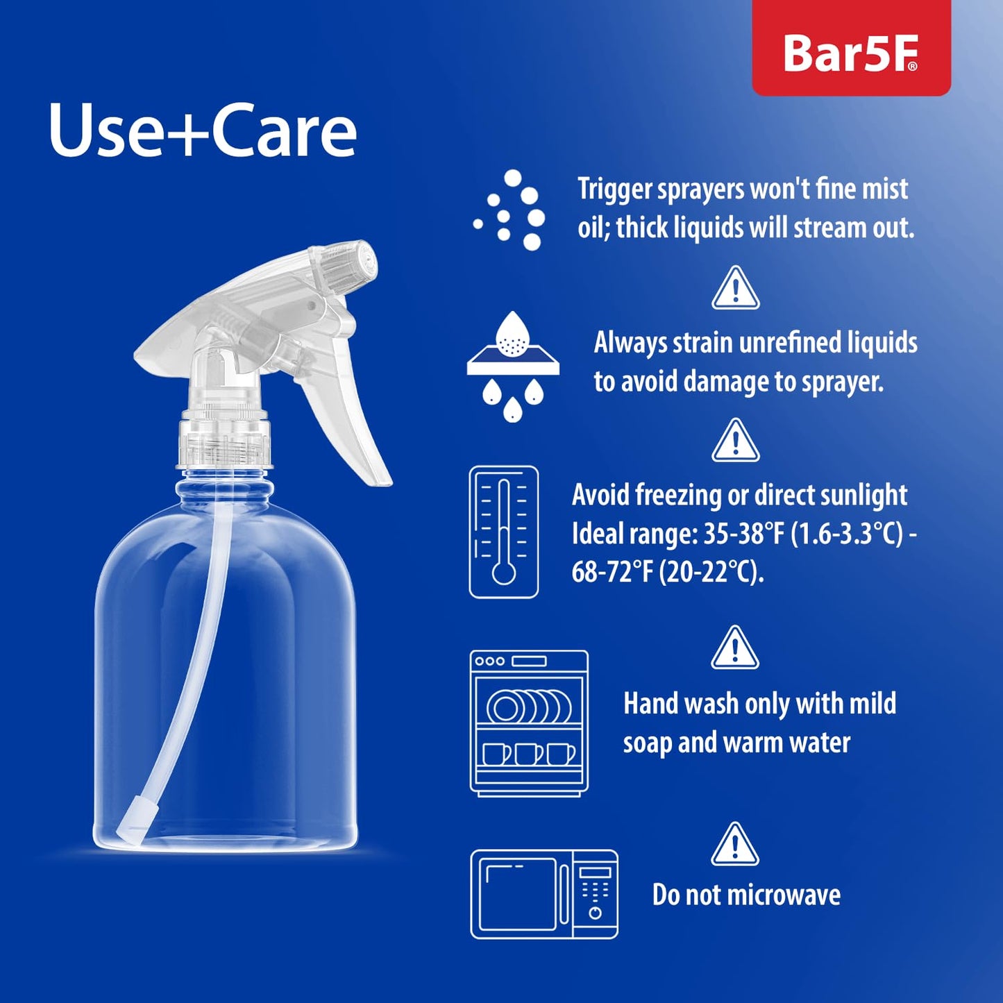 Bar5F Plastic Spray Bottle, 16 oz | Leak Proof, Empty, Clear, Trigger Handle, Adjustable Fine to Stream Output, Refillable, Heavy Duty Sprayer for Hair Salons & Spas, Household Cleaners, Cooking