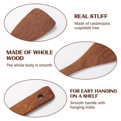 Wooden Spatula for Non Stick Cookware,Wood Utensils Set for Cooking,Long Handle Flat Frying Inclined Spatula,Healthy and High Moist Resistance (1Pcs)