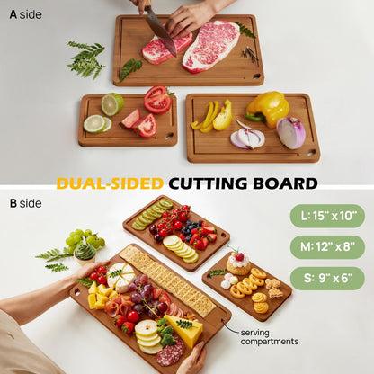 Keechee Bamboo Cutting Board, Durable Wood Cutting Boards for Kitchen with Deep Juice Grooves & Built-in Handles, Ideal Charcuterie & Chopping for Meat, Vegetables and Fruits Ideal Kitchen Gifts