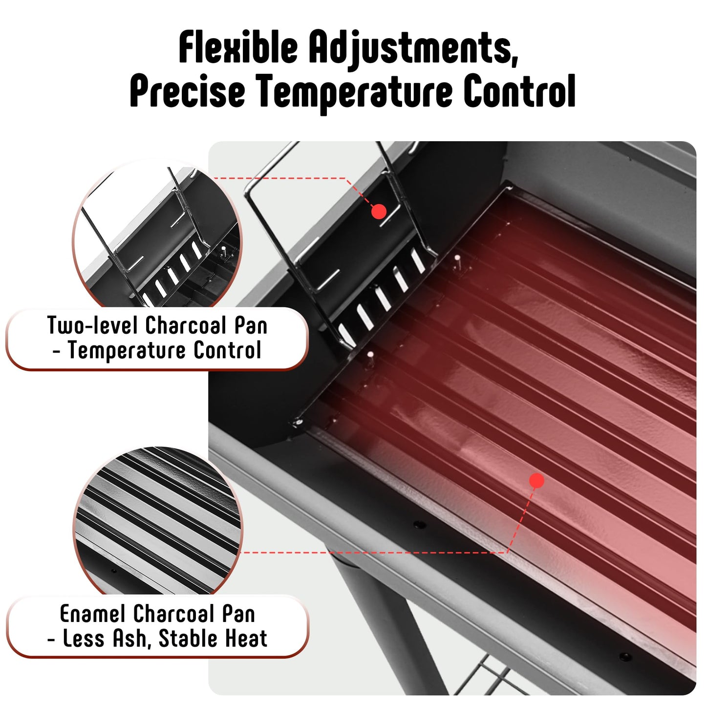 Feasto BBQ Charcoal Grill with Side Table, 30-In Heavy Duty Outdoor BBQ Grill with 664 Sq. In Cooking Area for Outdoor Barbecue in Backyard, Patio and Parties, Black