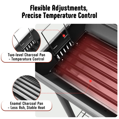 Feasto BBQ Charcoal Grill with Side Table, 30-In Heavy Duty Outdoor BBQ Grill with 664 Sq. In Cooking Area for Outdoor Barbecue in Backyard, Patio and Parties, Black