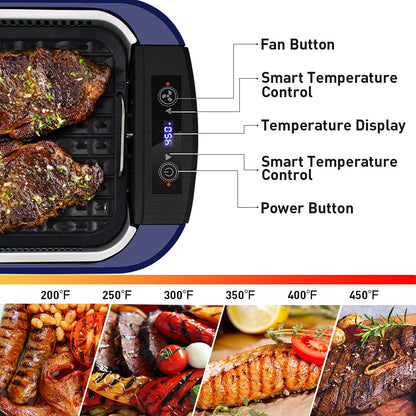 Indoor Grill CUSIMAX Electric Smokeless Grill Portable Korean BBQ Grill with Turbo Smoke Extractor Technology, Non-stick Removable Plate, Tempered Glass Lid, Great for Party(Single Plate)