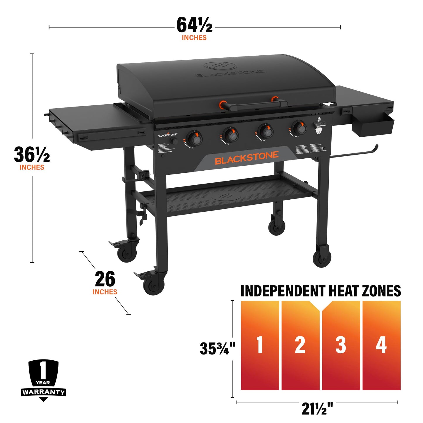 Blackstone 2322 Original 36" Griddle with X-Braced Hood and Omnivore Griddle Plate, Powder Coated Steel, Black