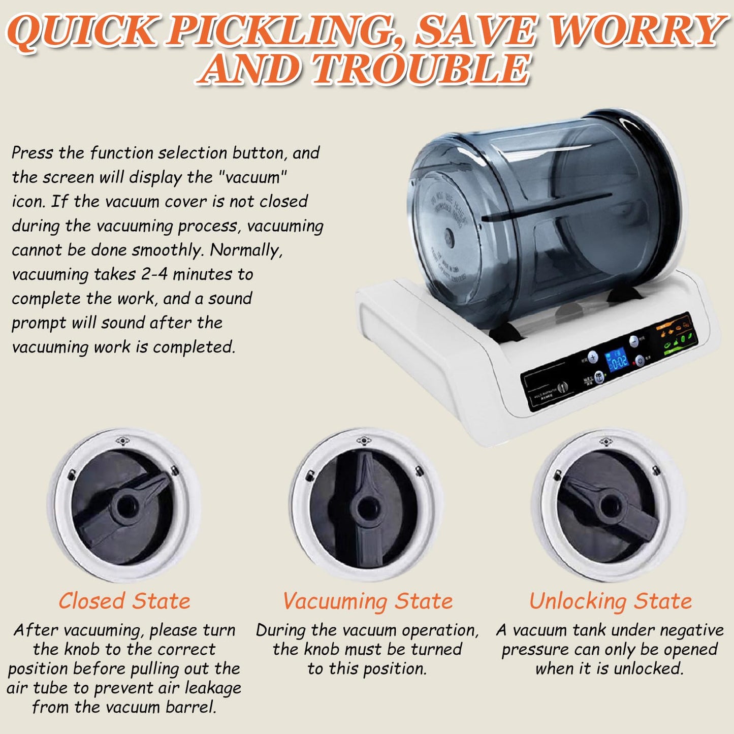 Automatic Vacuum Tumbler Marinating Machine, 5L Capacity, Meat and Vegetable Tenderizer, 15-Minute Quick Marinade, LED Display, for Kitchen and Commercial Food Processing,110V