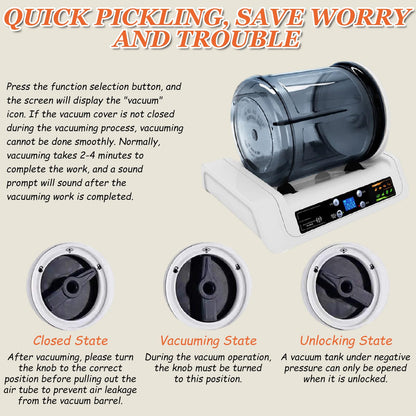 Automatic Vacuum Tumbler Marinating Machine, 5L Capacity, Meat and Vegetable Tenderizer, 15-Minute Quick Marinade, LED Display, for Kitchen and Commercial Food Processing,110V