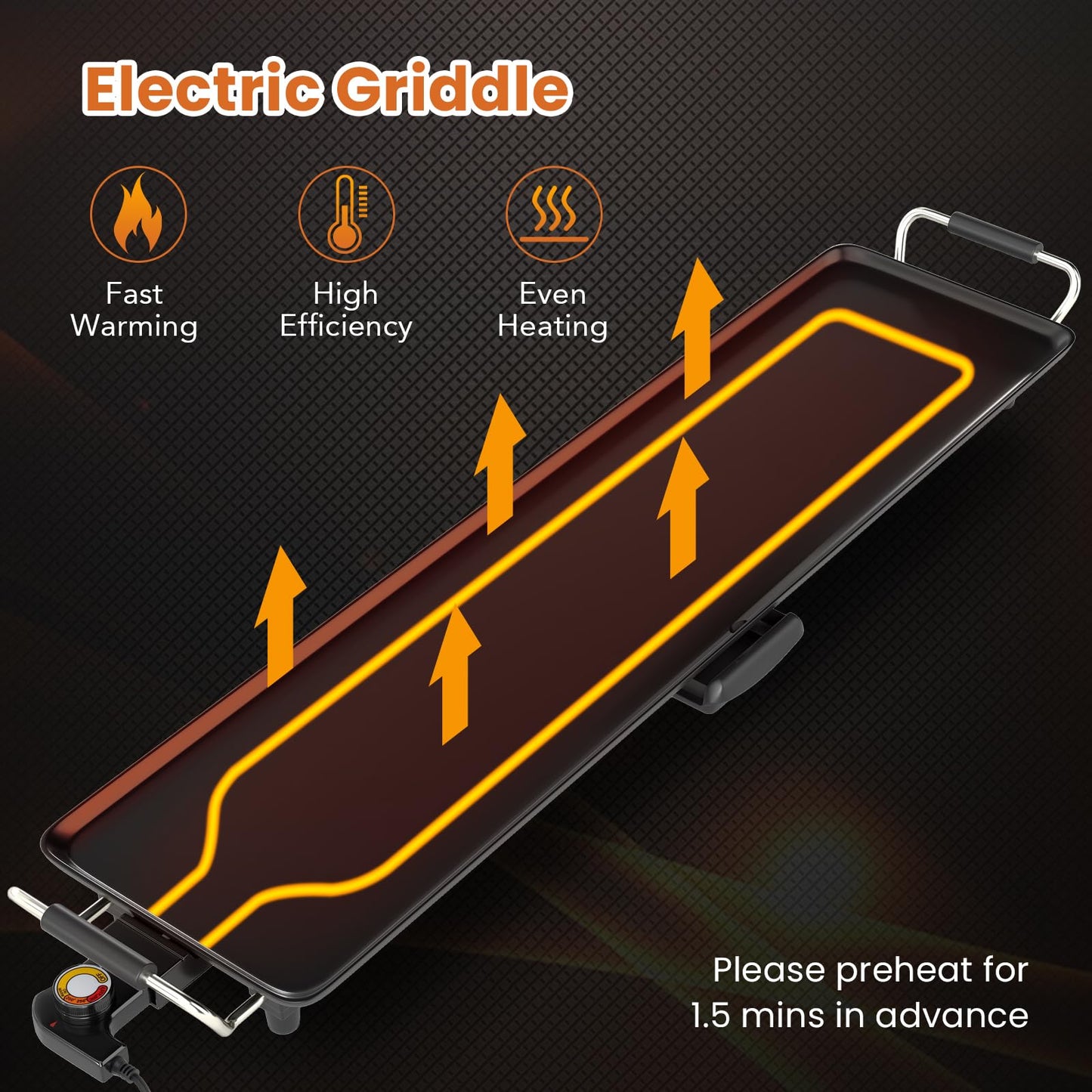COSTWAY 35” Electric Griddle, Extra Large Teppanyaki Grill with Adjustable Temperature, Nonstick Surface, Insulated Handles & Drip Tray, Indoor Outdoor Tabletop BBQ Grill for Party, Camping & RV (35”)