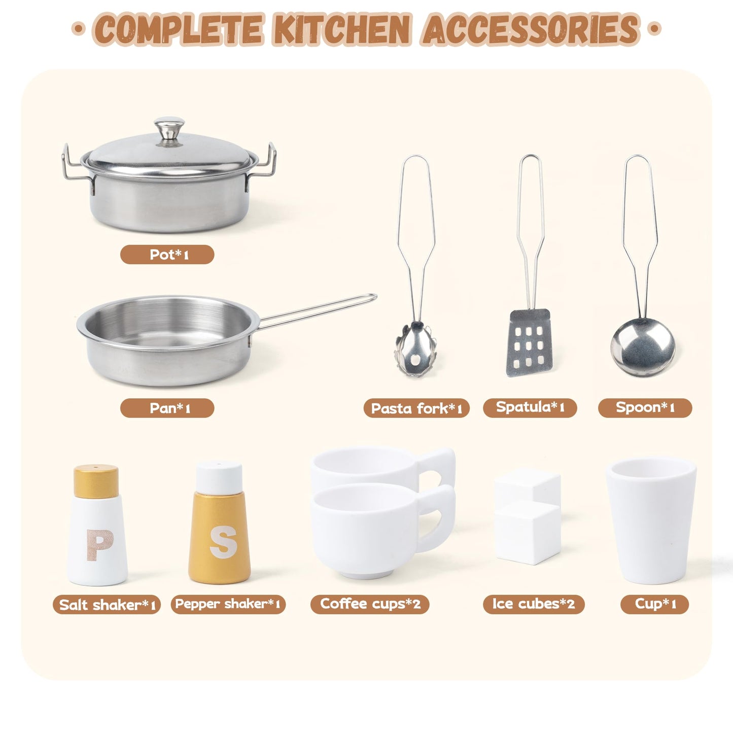 Interactive Wooden Toy Play Kitchen Playset for Kids – Realistic Lights & Sounds, Corner Design with 8 Accessories, Gift for Girls & Boys Ages 3+