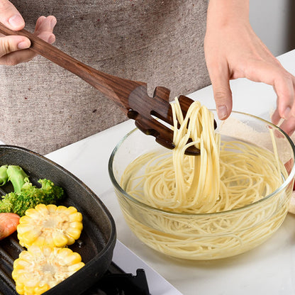 Wooden Kitchen Utensils Set for Cooking, 6 PCS Natural Black Walnut Cooking Utensils Wood Solid Spoon Slotted Spoon Spatula Slotted Spatula Spaghetti Server Set for Nonstick Cookware,6pcs