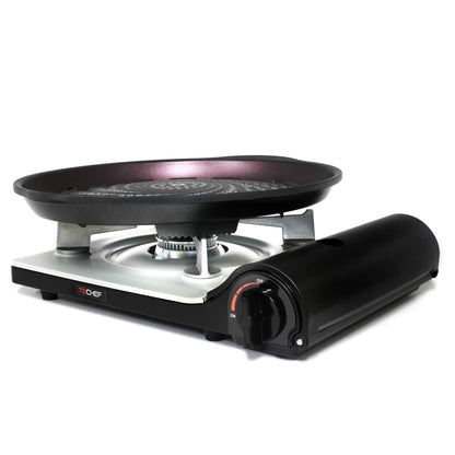TECHEF - Stovetop Korean BBQ Non-Stick Grill Pan with Agni Portable Gas Stove Burner, Made in Korea (Grill Pan w Stove)