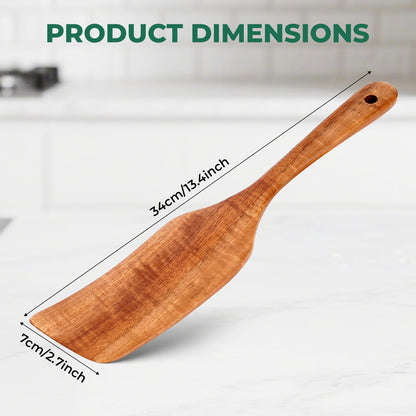 KAQISE Wooden Spatula for Cooking, Heat-Resistant Teak Wood Spatula/Turner, Kitchen Utensil with Smooth Finish,Non-Scratch Non-Stick Pans, Long Handle Handcrafted Scraper Spurtle for Flipping,Serving